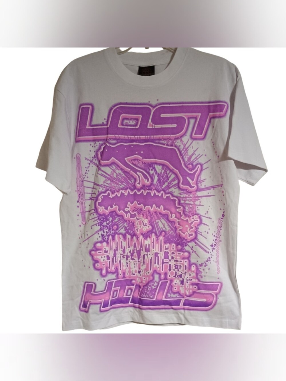 Lost Hills Escape Your Body Graphic Tee Y2K Streetwear Purple White Medium